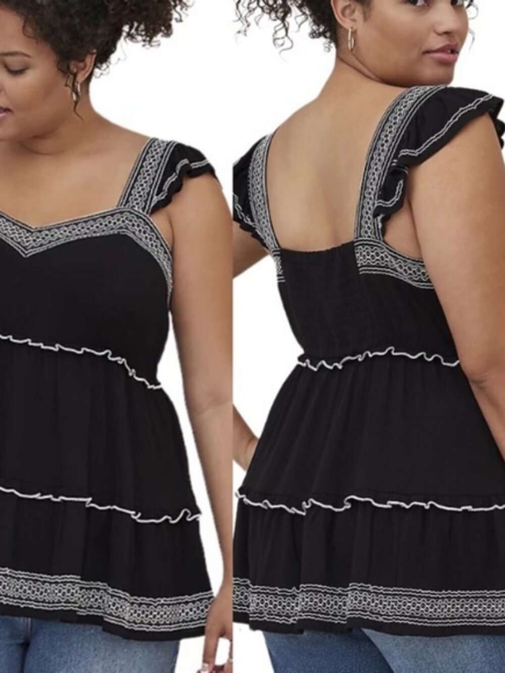 NEW TORRID Babydoll Peplum Crinkle Tiered Top Black Blush Plus Size 5X
